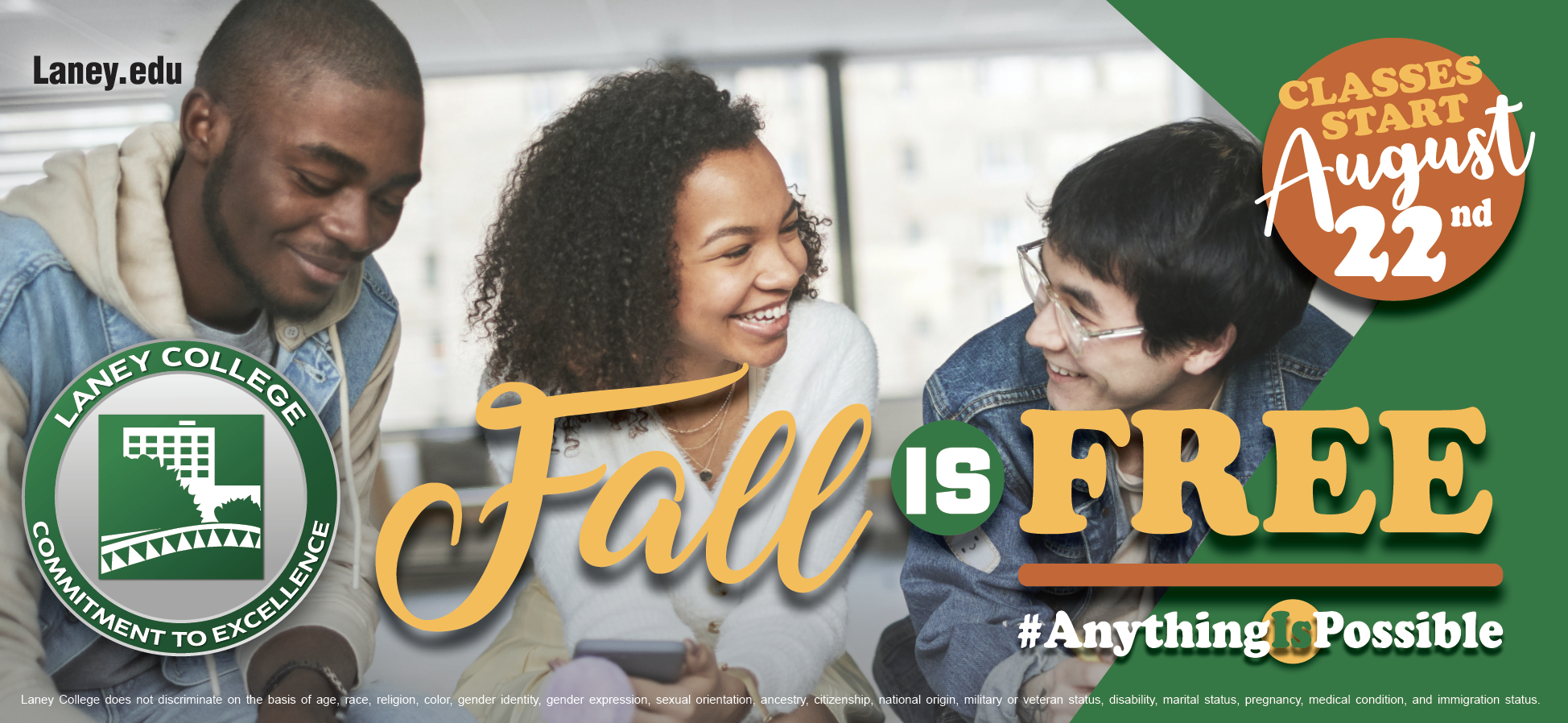 "Fall is Free" at Laney College Free Tuition, Textbooks, Lunch & More